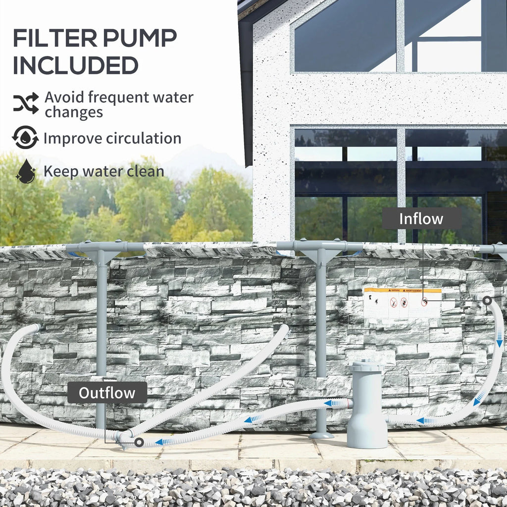 Brick Pool Ground Outsunny with Filter Pump, Frame Steel Above 14' Pool,