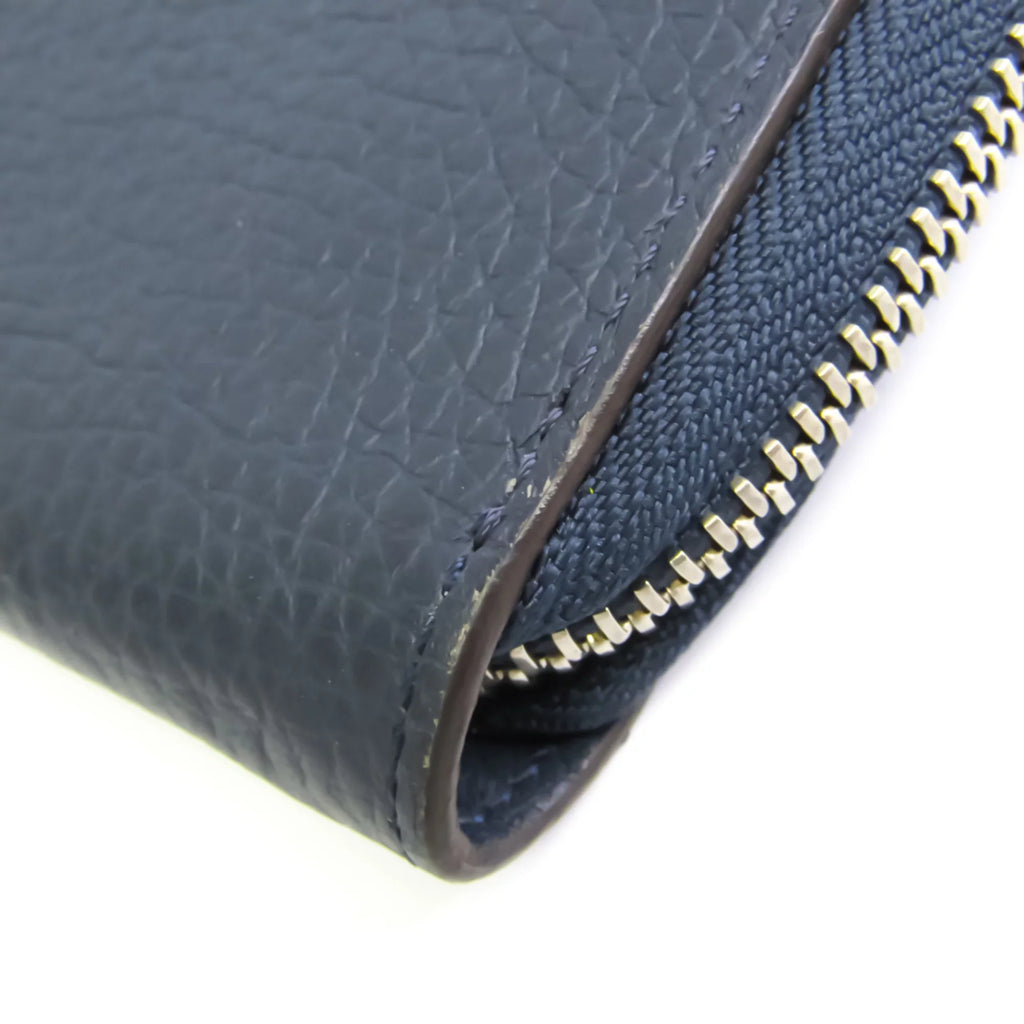 Vertical Louis Zippy Taurillon Leather (bi-fold) Wallet Long Vuitton Wallet Unisex Taurillon Navy M58823 (Good) Pre-Owned