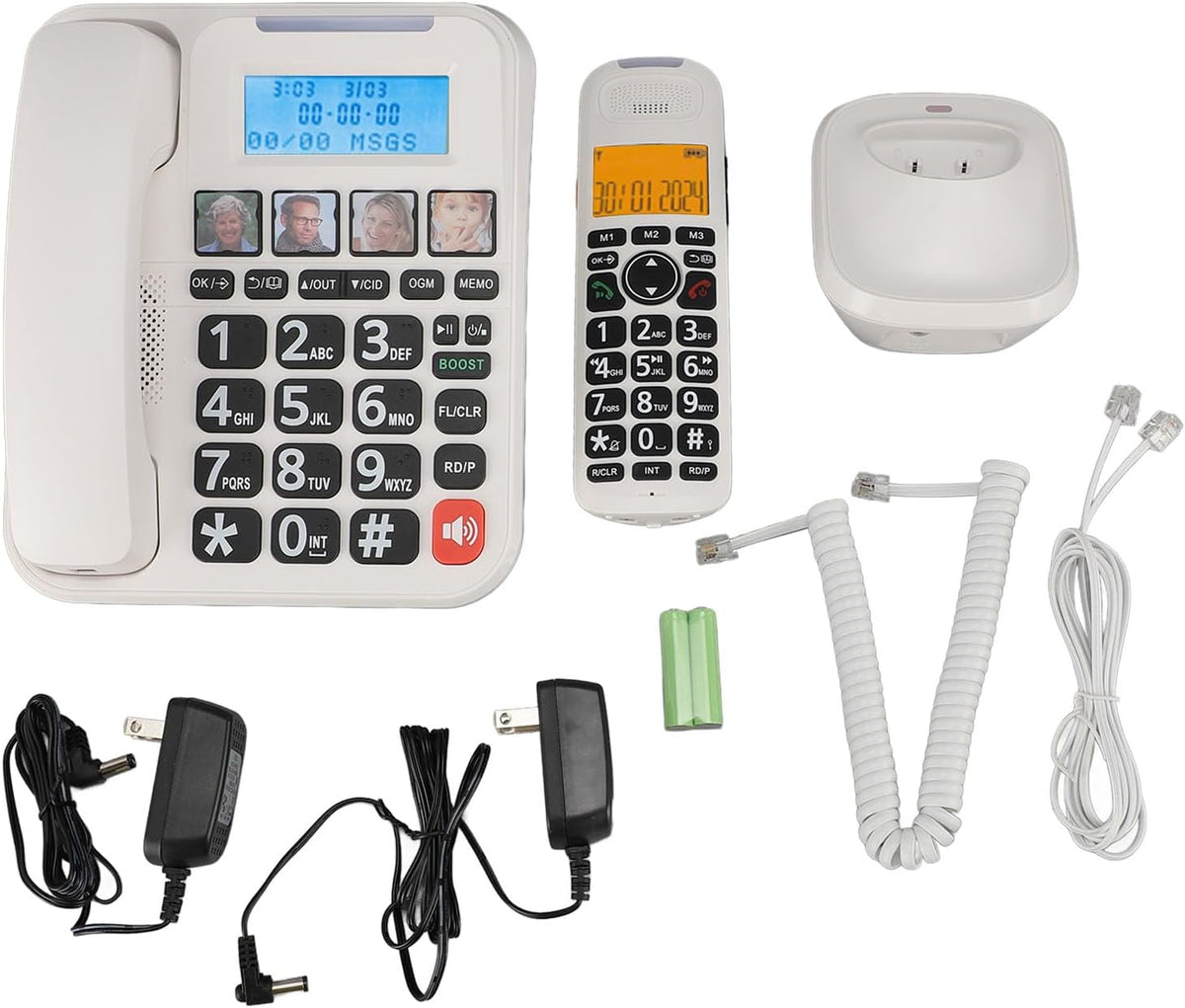 Luocute Cordless and Cordless Phone, Expandable System with Answering Machine and Call Blocking, 2in Screen Big Buttons for Home Use, Bilingual Caller ID and 90dB Loud Ringer (White)