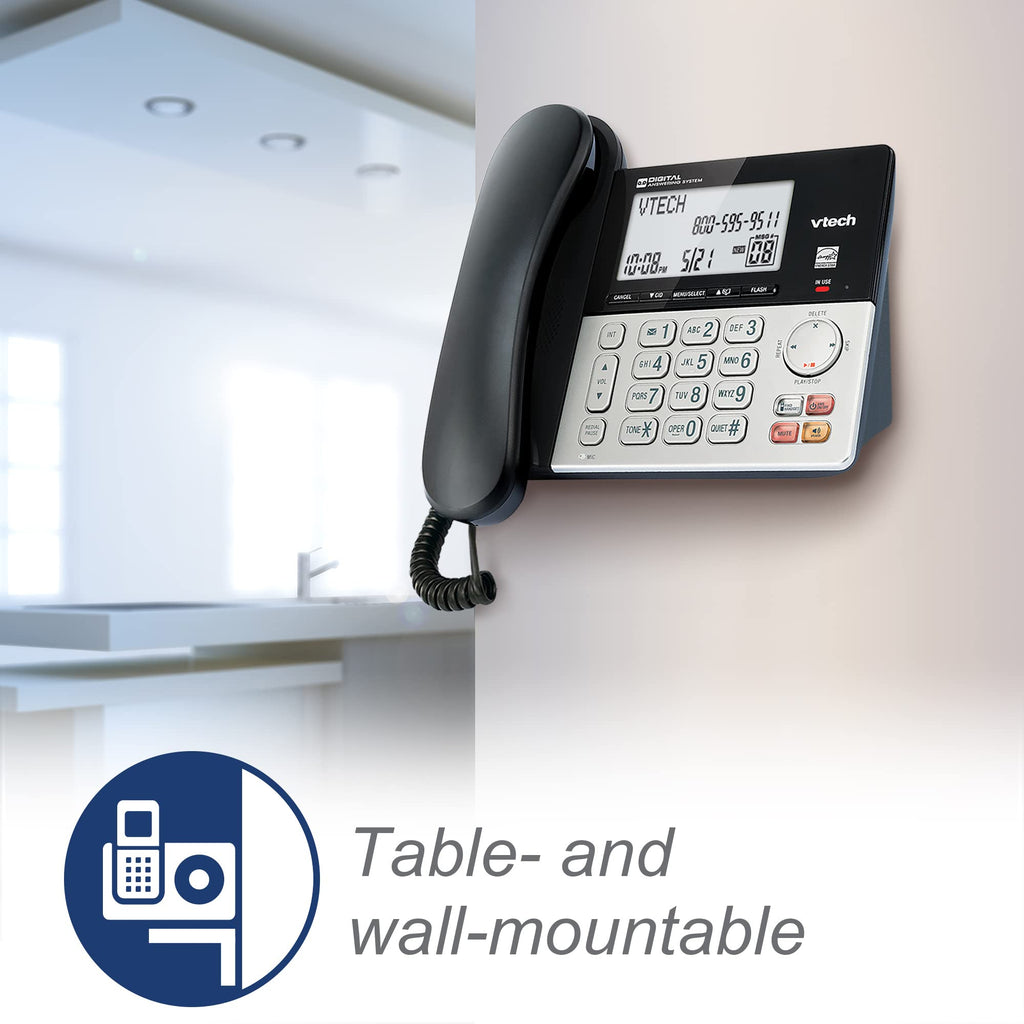 VTech VG208-2 DECT 6.0 Corded/Cordless Phone System with 2 Handsets, Digital Answering Machine, Call Blocking, Caller ID, Large Backlit Display