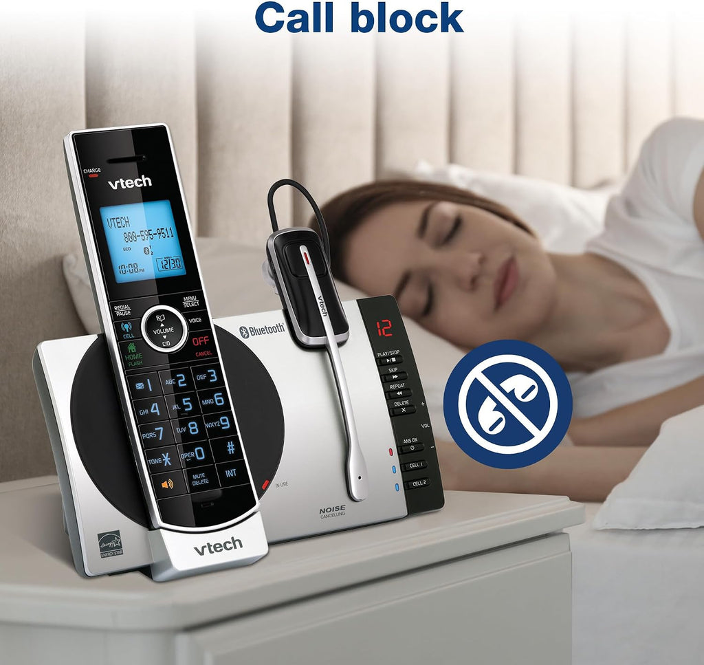VTech-Cordless Phone with Answering Machine with DECT 6.0 Headset, Bluetooth, Connect to Cell, Caller ID/Call Waiting, Handset Intercom,1,000 Name & Number Phonebook -DS6771-2 Silver/Black