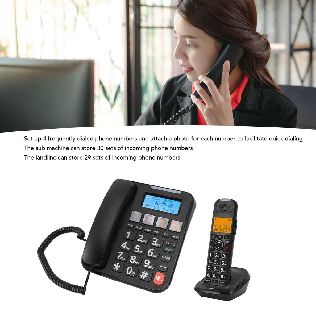 Luocute Cordless and Cordless Phone, Expandable System with Answering Machine and Call Blocking, 2in Screen Big Buttons for Home Use, Bilingual Caller ID and 90dB Loud Ringer (White)