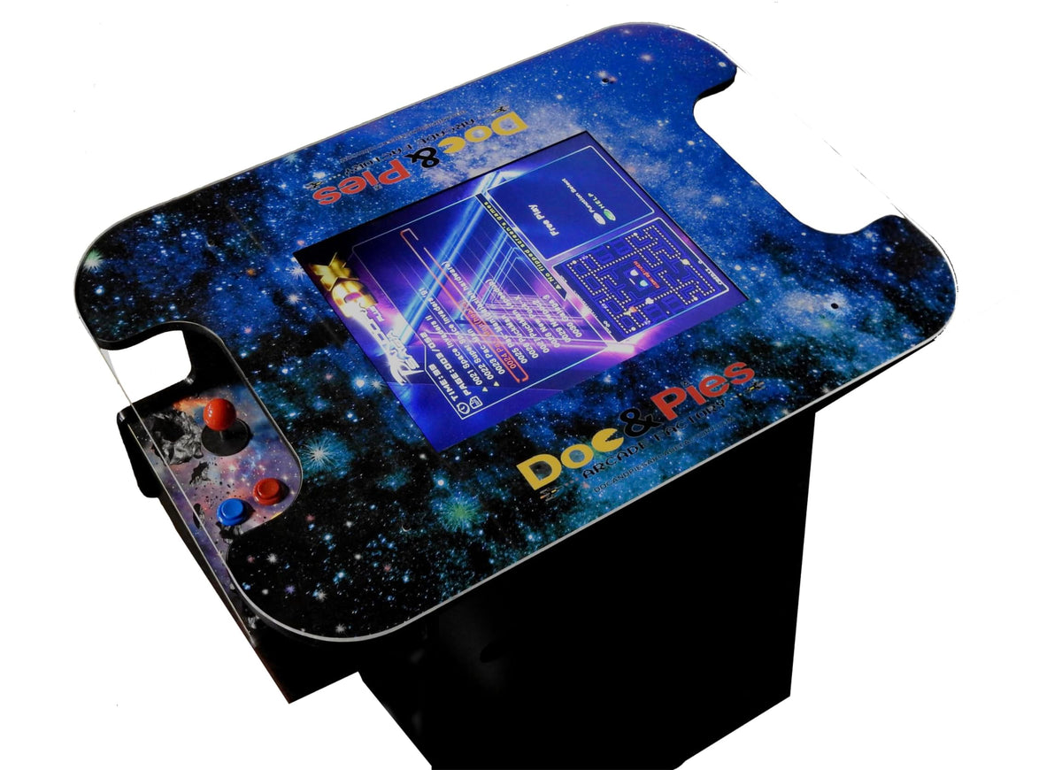 Doc and Pies Arcade Factory 60-Game Full Size Cocktail Arcade Machine â 2 Player Retro Arcade Table with LCD Screen, Joysticks & Buttons â Classic Arcade Cabinet for Home or Game Room