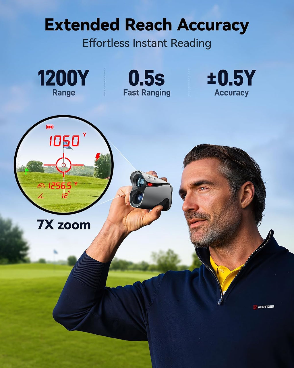 REDTIGER OLED Range Finder Golf with Slope, 1200 Yards, 7X Magnification