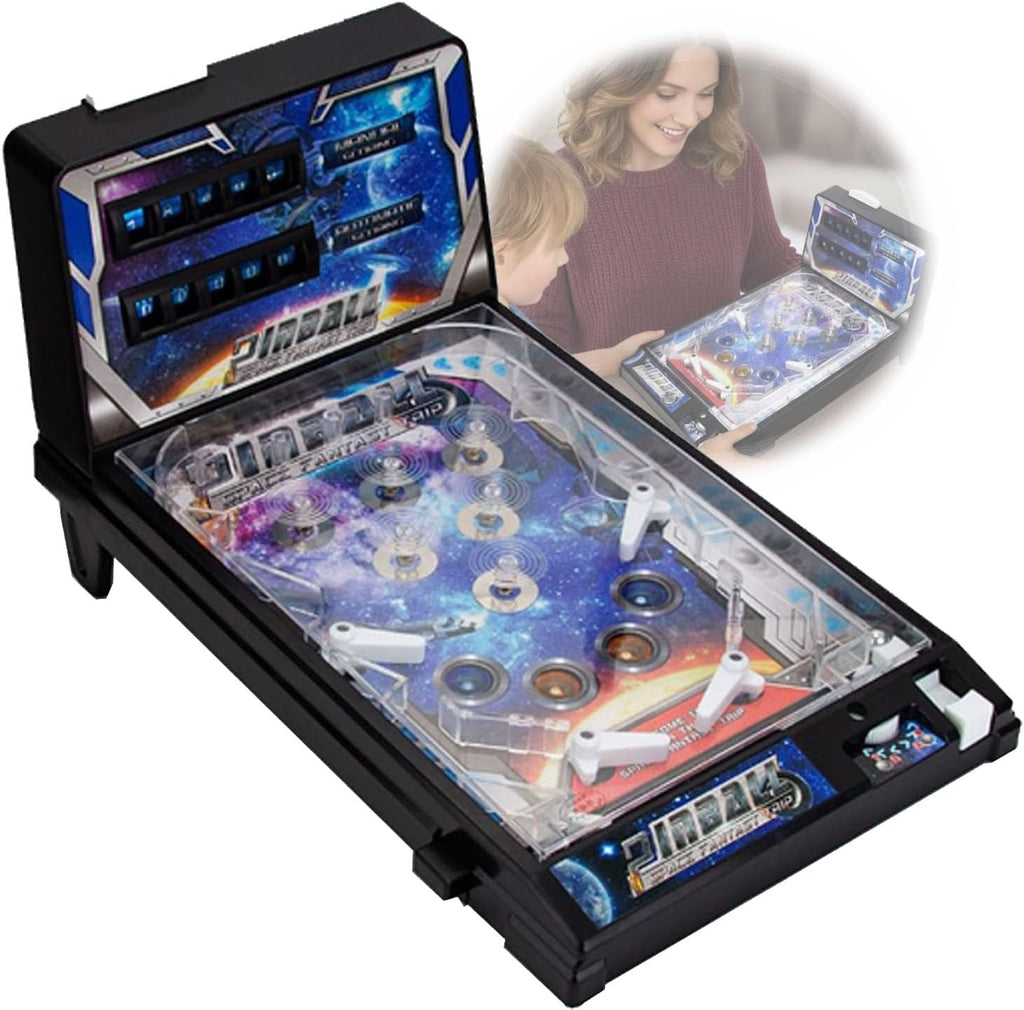Pinball Machine, Mini Electronic Tabletop Arcade Game with LED Lights Sounds Stand, Children's Puzzle Ball Shooting Toy, Gift for Birthday Party, Home Desktop, Space Theme