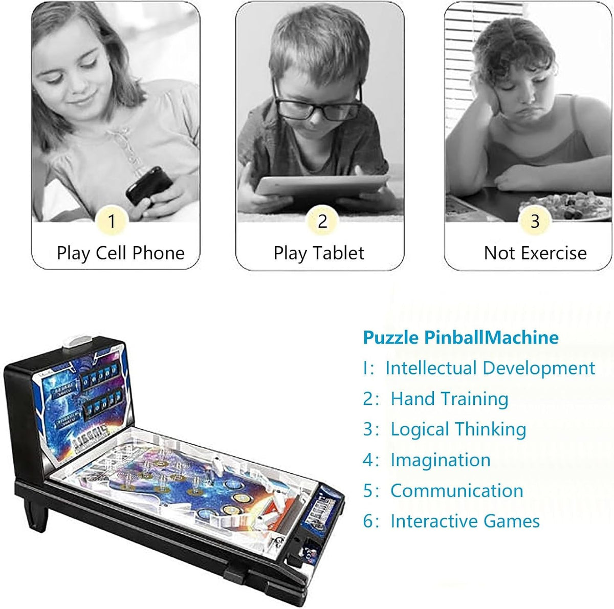 Mini LED Tabletop Pinball Machine Electronic Arcade Game with Vibrant Lights, Sound, Digital Scoreboard, Family-Friendly Retro Gift for Kids Ages 5+ Boys and Girls
