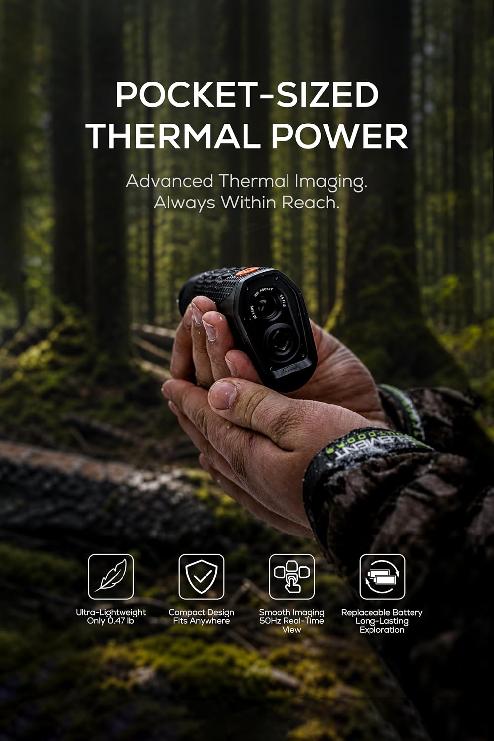 RIX Pocket K3 Thermal Monocular for Hunting, 384x288 Night Vision Monocular