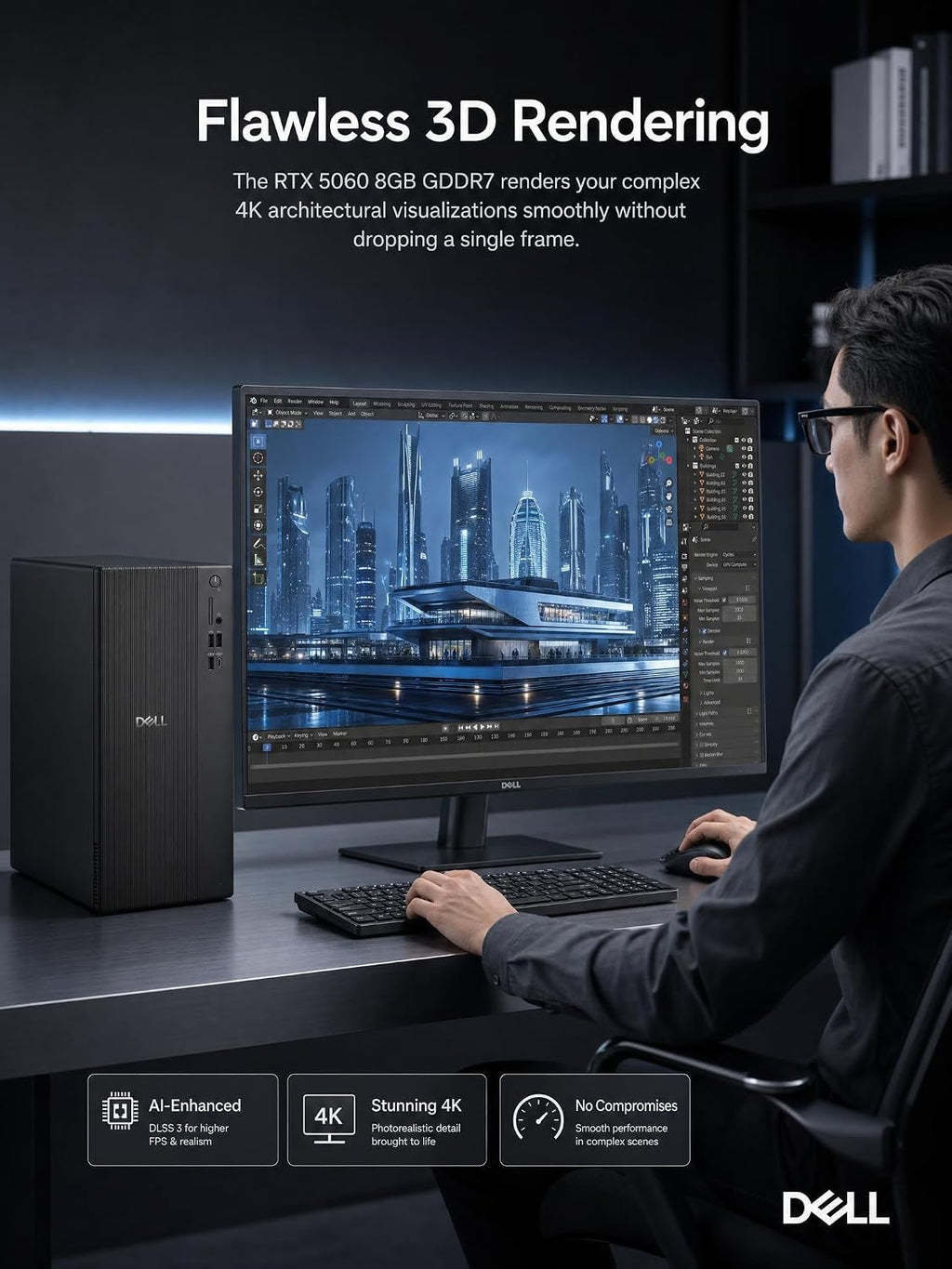 Dell Tower Desktop Computer Intel Ultra 7 265F RTX 5060 32GB 1TB Win 11 Pro