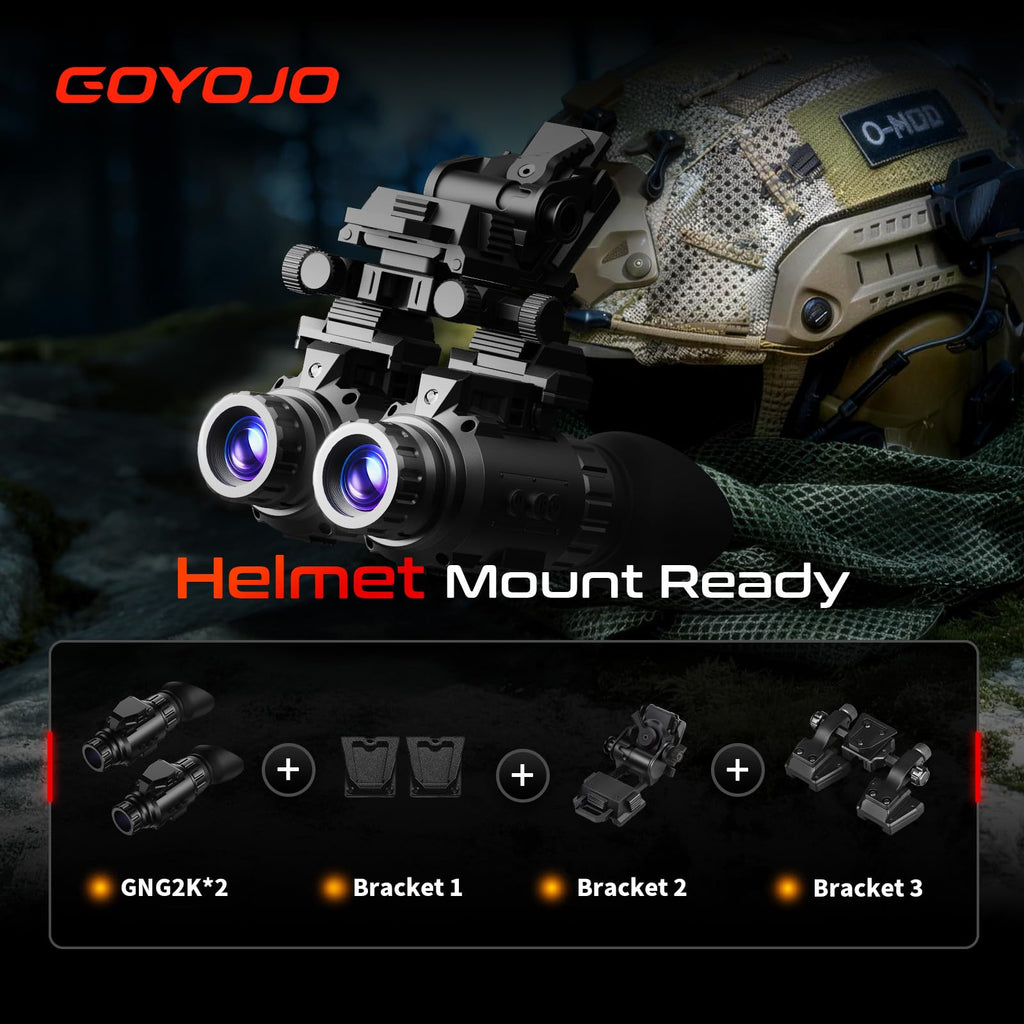 GOYOJO GNG2K Night Vision Monocular - 2K / 60Hz Refresh Digital Night Vision Goggles, Helmet Mountable, Stealth Infrared 940nm NVG with 0.0001 Lux Sensor, 4 Color Modes for Tactical/Hunting/Camping