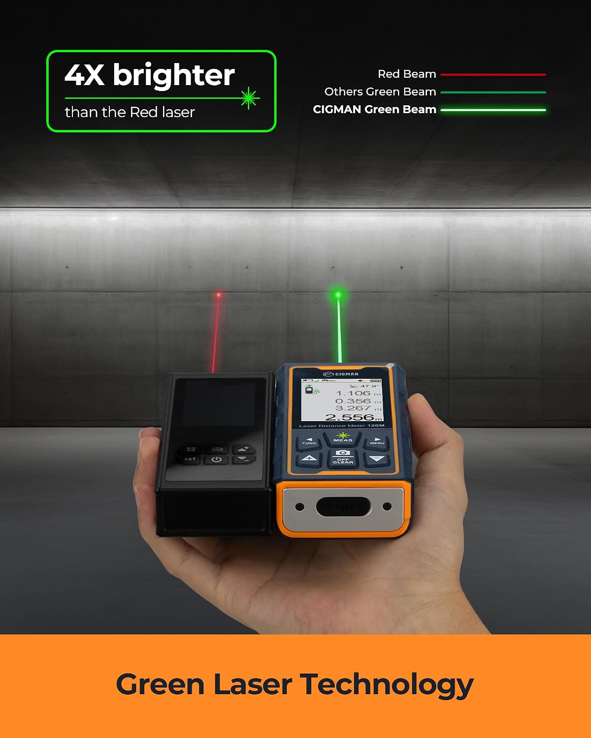 CIGMAN Green-Beam Laser Measuring Tool, 393ft Outdoor Laser Measure