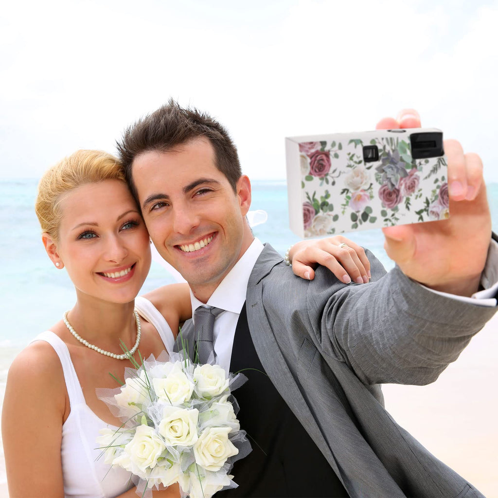 Zhengmy 10 Pack Disposable Camera Bulk for Wedding, 35mm Single Use Camera Bulk with Flash One Time for Gathering Wedding Travel(Gold Rose,Retro Color Film)