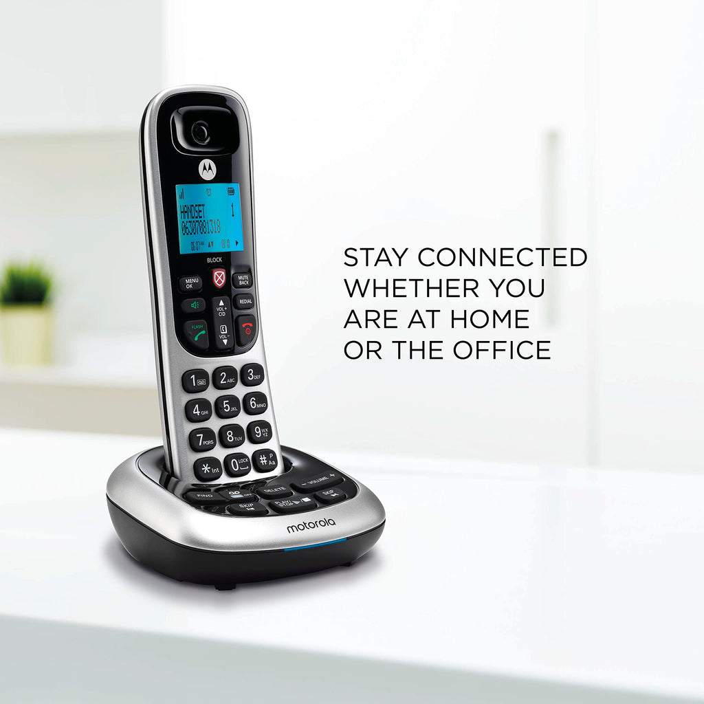 Motorola CD4014 DECT 6.0 Cordless Phone with Answering Machine and Call Block, Silver/Black, 4 Handsets