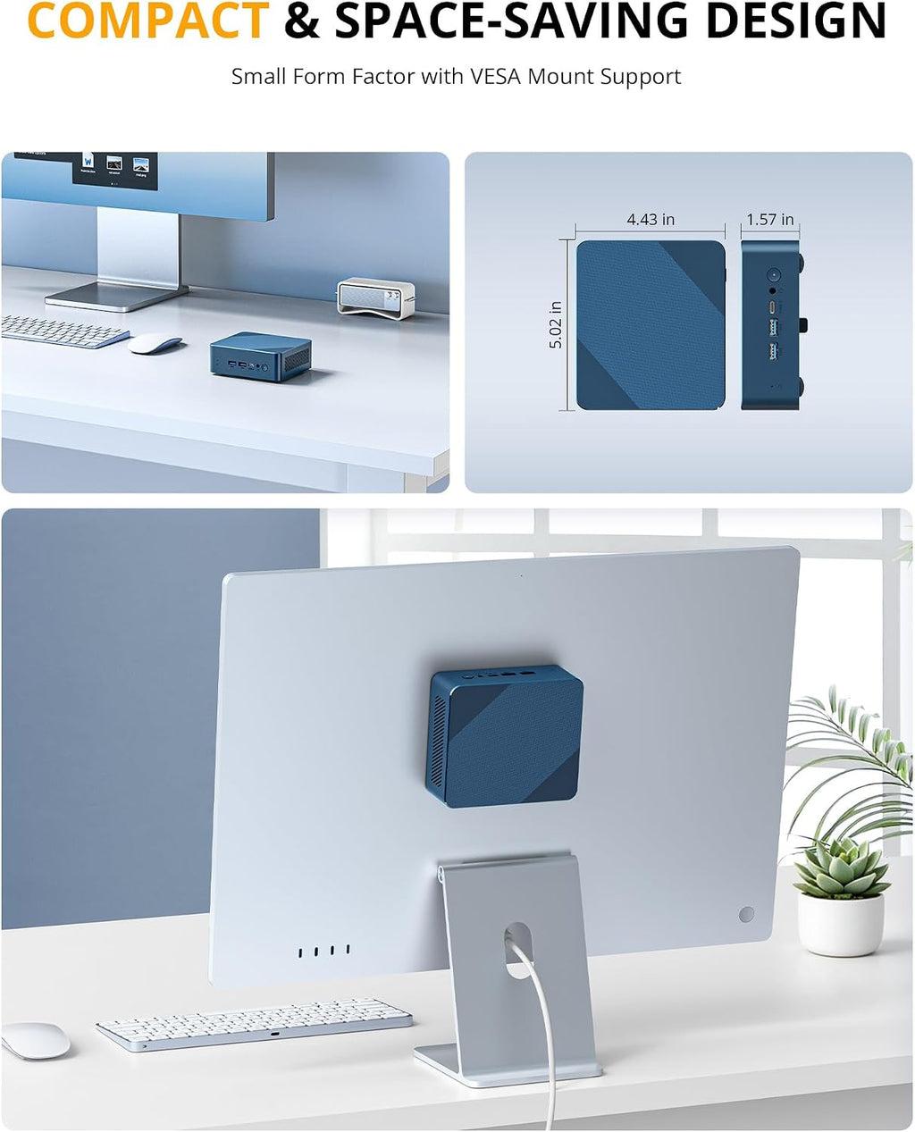 Glorlin Mini PC - Ryzen 5 3501U (up to 3.7GHz), 16GB DDR4 512GB SSD, Mini Desktop Computer with Triple 4K Display Support, WiFi 6 Bluetooth 5.3, Small Micro PC for Work, Study & Multitasking