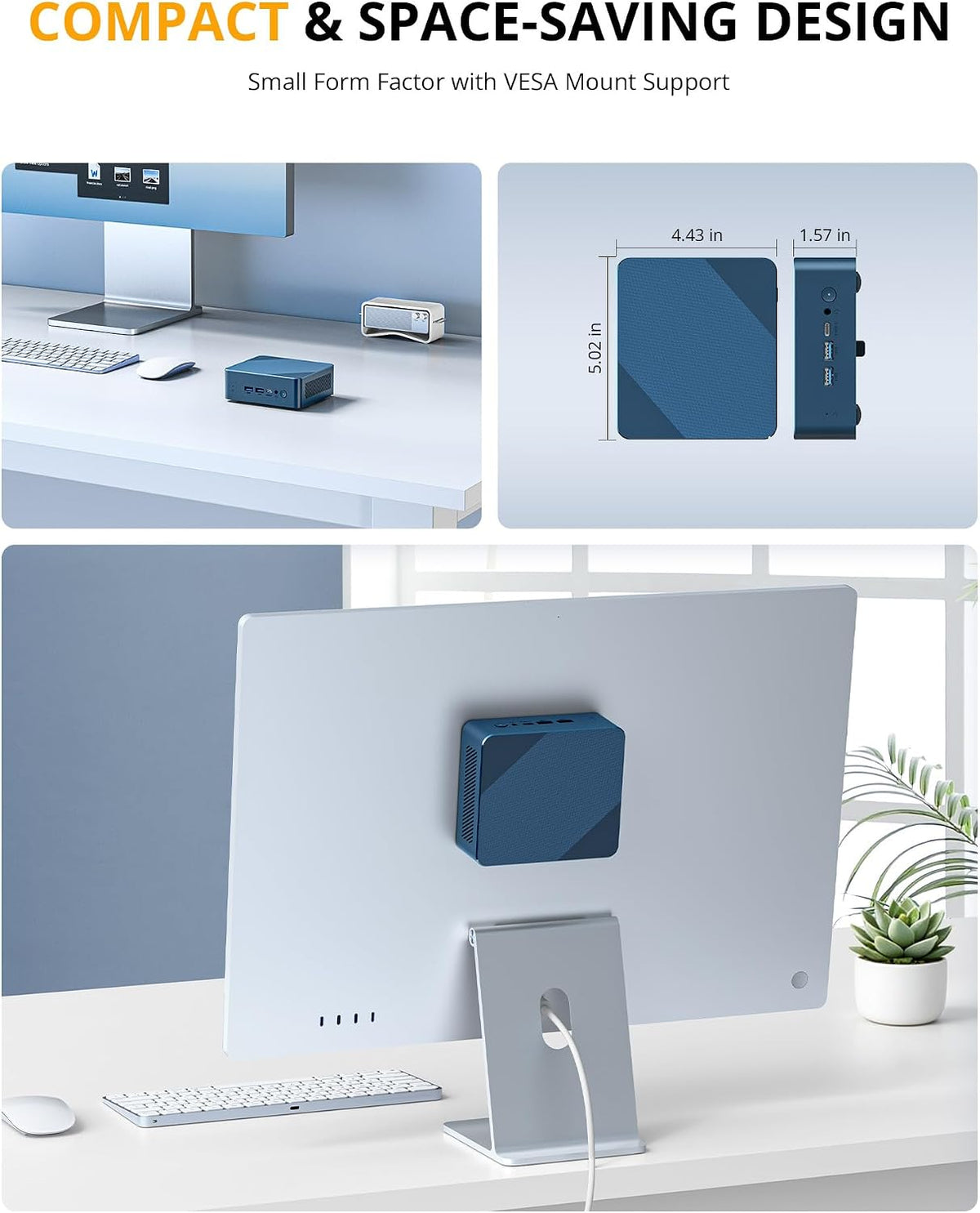 Glorlin Mini PC - Ryzen 5 3501U (up to 3.7GHz), 16GB DDR4 512GB SSD, Mini Desktop Computer with Triple 4K Display Support, WiFi 6 Bluetooth 5.3, Small Micro PC for Work, Study & Multitasking