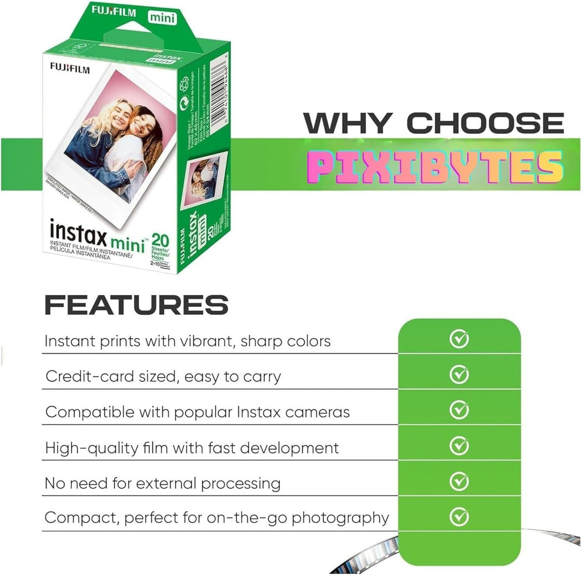 Fujifilm Instax Mini Instant Film for Mini Cameras, White, Credit Card Size with Free Bonus Cap Keeper - (3 x Twin Packs)