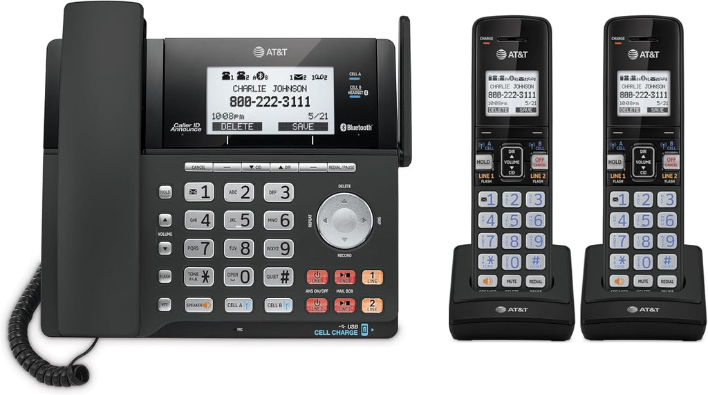 AT&T TL86123 2-Line Corded/Cordless Phone with Answering System, DECT 6.0 Digital Technology, Caller ID/Call Waiting, Intercom, Call Transfer and Remote Access (3 User System)