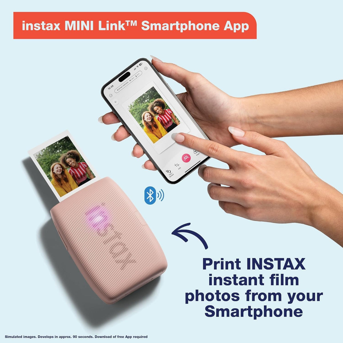 Fujifilm Instax Mini Link 3 Smartphone Printer Rose Pink + Fuji Film Value Pack (20 Sheets)+ Shutter Accessories Bundle, Incl. Protective Case, 20 Sticker Frames, USB Type C Cable