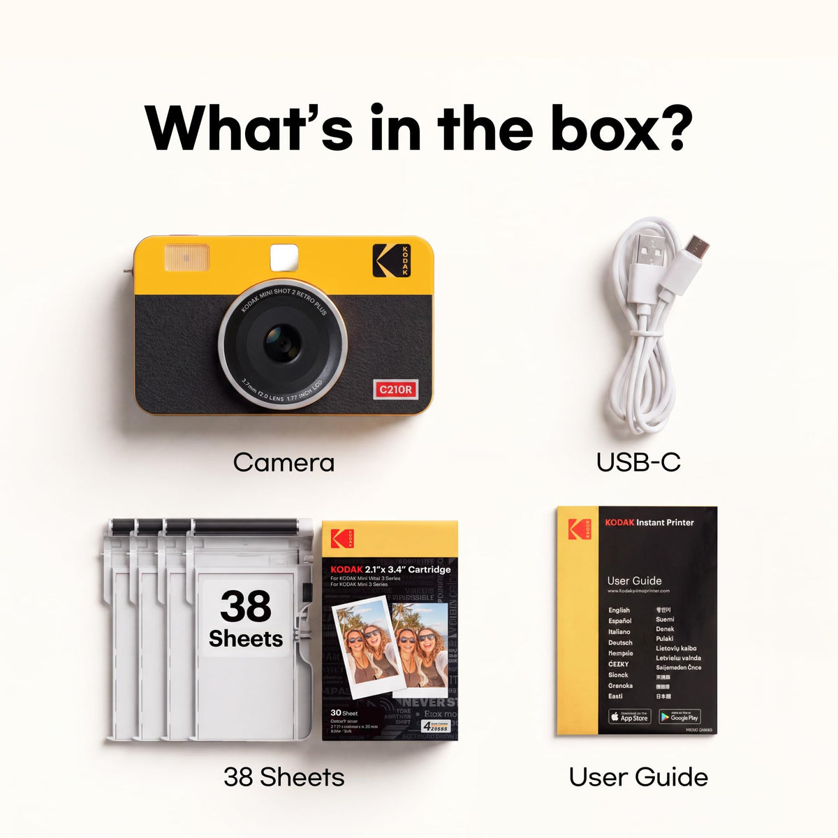 KODAK Mini Shot 2 Retro 2x3 Instant Camera, Photo Printer, 38 Sheet, White