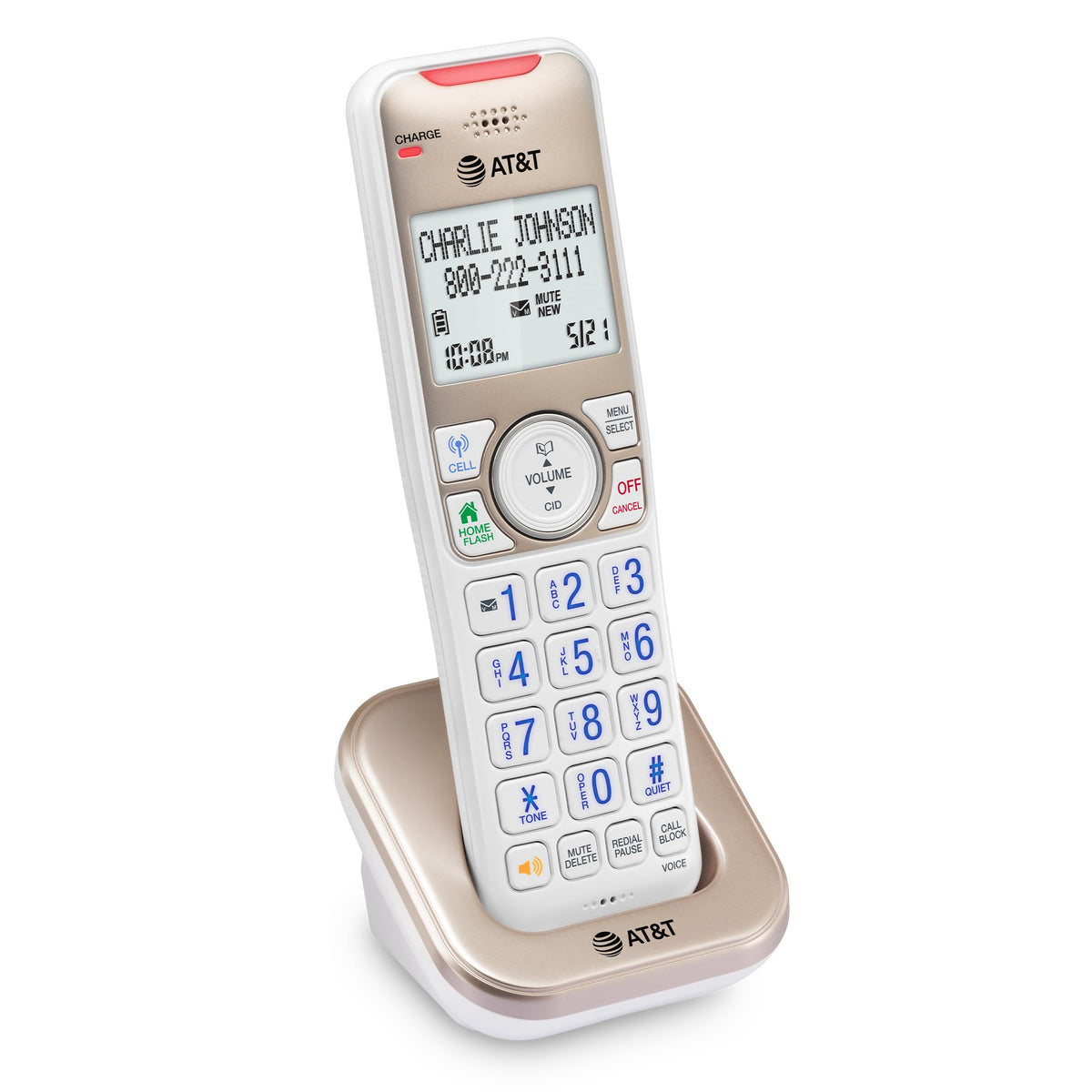 AT&T BL3112-3 3-Handset DECT 6.0 Cordless Phone for Home with Bluetooth Connect to Cell, Smart Call Blocker, Answering Machine, Caller ID, Expandable up to 5 Handsets, Champagne Gold/White