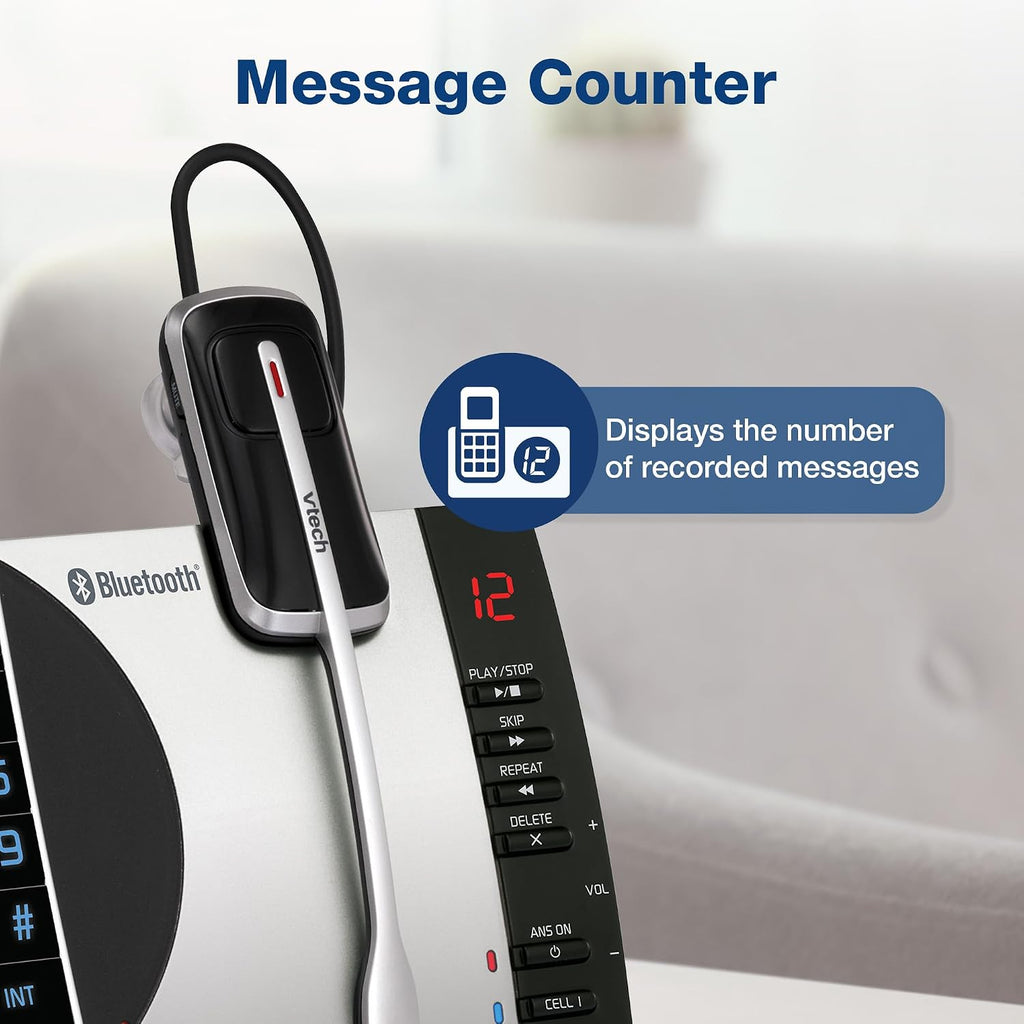 VTech-Cordless Phone with Answering Machine with DECT 6.0 Headset, Bluetooth, Connect to Cell, Caller ID/Call Waiting, Handset Intercom,1,000 Name & Number Phonebook -DS6771-2 Silver/Black