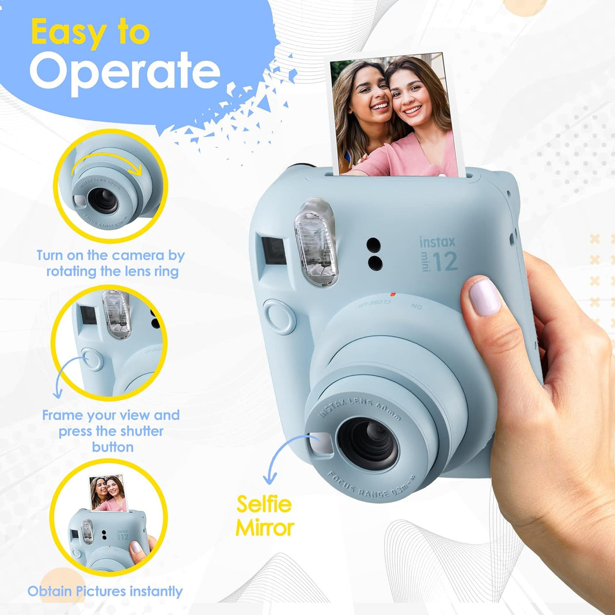 Fujifilm Instax Mini 12 Instant Camera Clay White & 60 Fuji Film Sheets