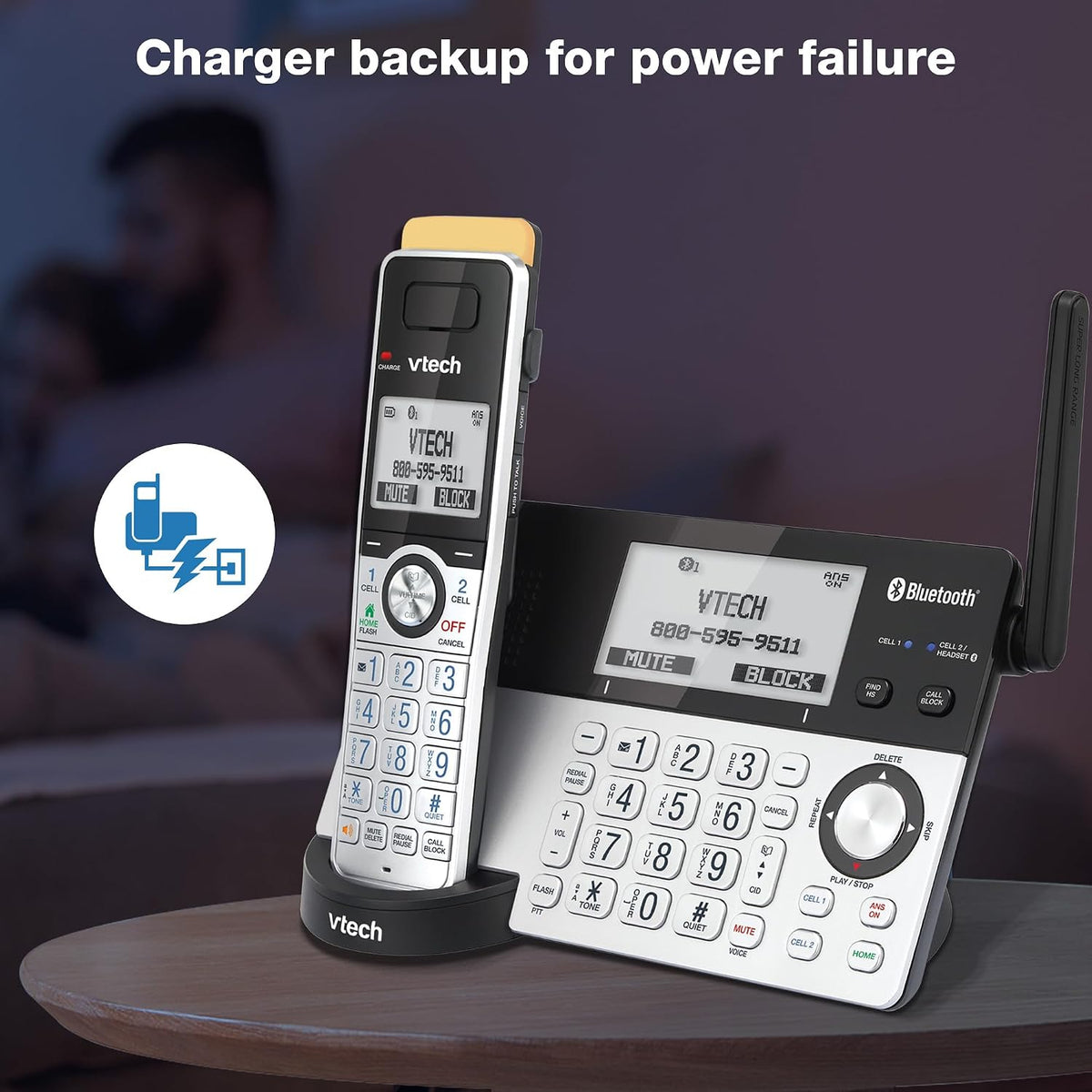 VTech IS8151-2 Super Long Range 2 Handset DECT 6.0 Cordless Phone for Home with Answering Machine, 2300 ft Range, Call Blocking, Bluetooth, Headset Jack, Power Backup, Intercom, Expandable to 12 HS