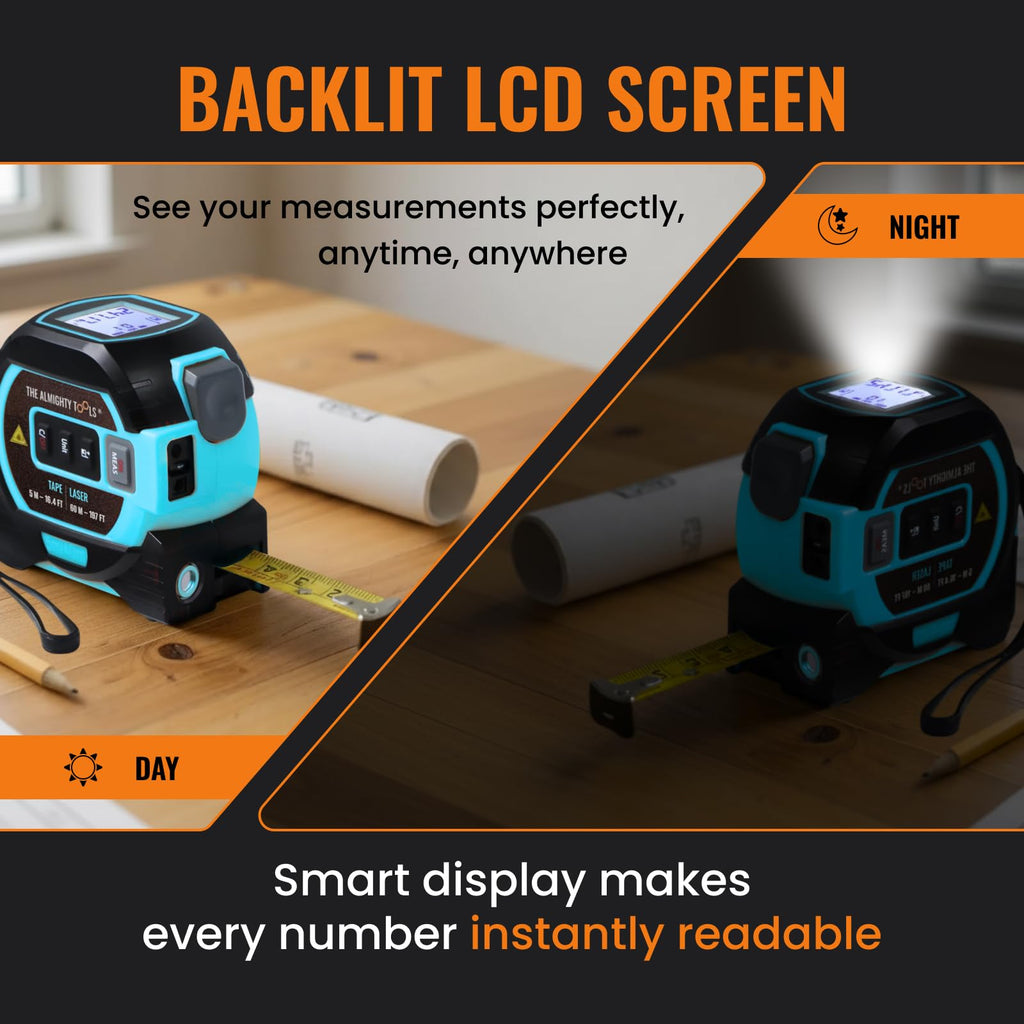 The Almighty Ruler Laser Tape Measure | Smart Range Finder | 196ft/ 60m