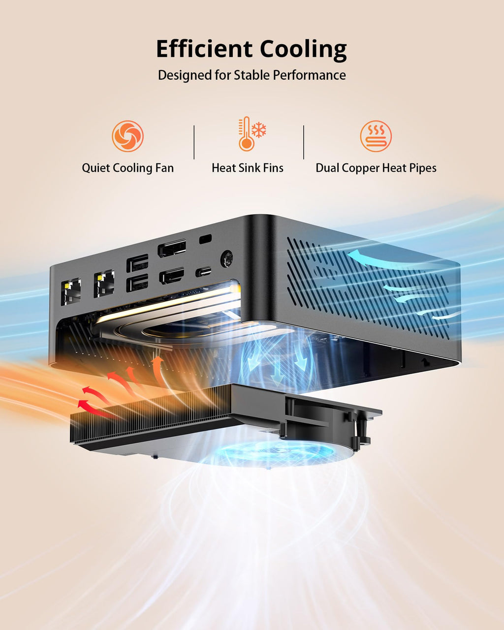 Glorlin Mini PC - Ryzen 5 3501U (up to 3.7GHz), 16GB DDR4 512GB SSD, Mini Desktop Computer with Triple 4K Display Support, WiFi 6 Bluetooth 5.3, Small Micro PC for Work, Study & Multitasking