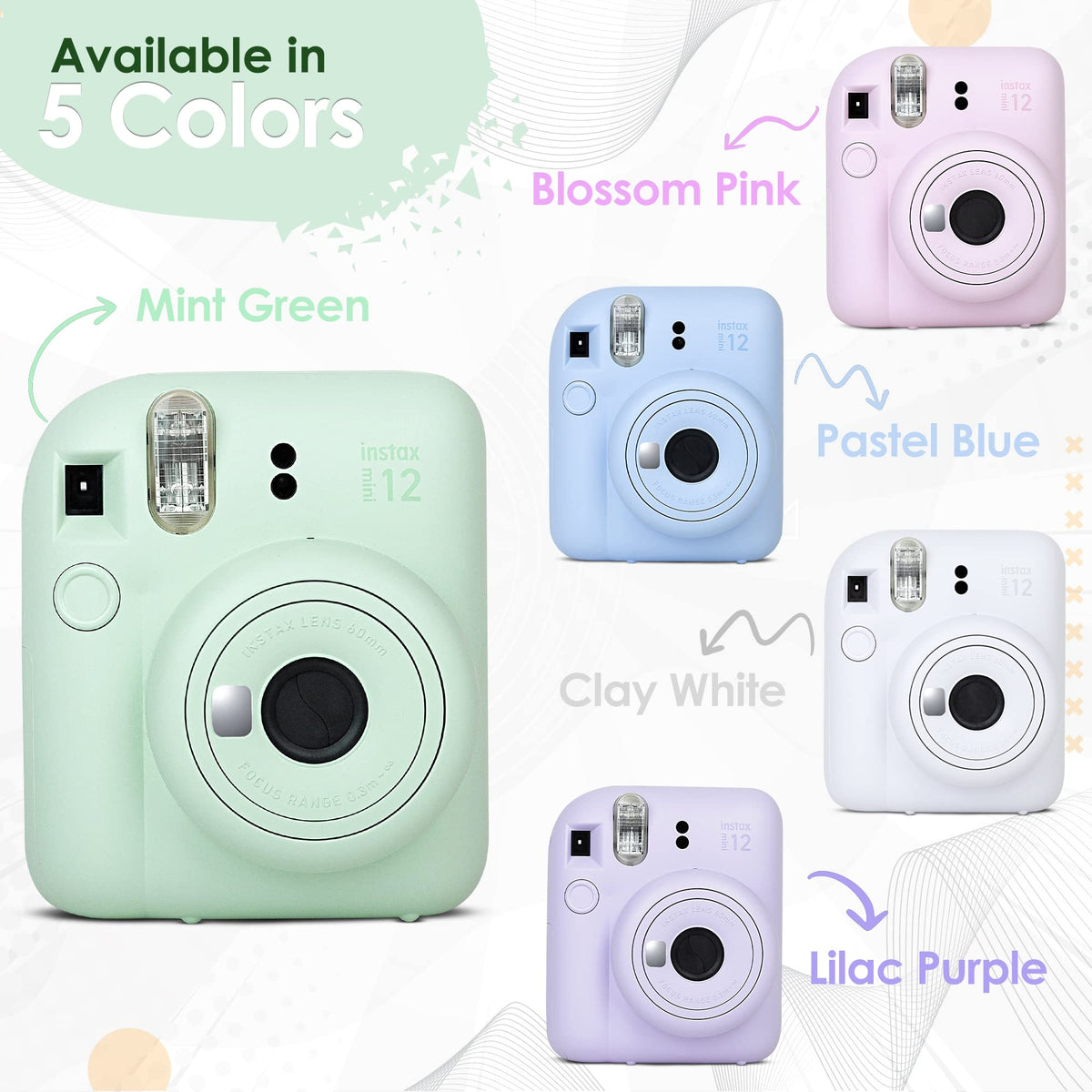 Fujifilm Instax Mini 12 Instant Camera Clay White & 60 Fuji Film Sheets