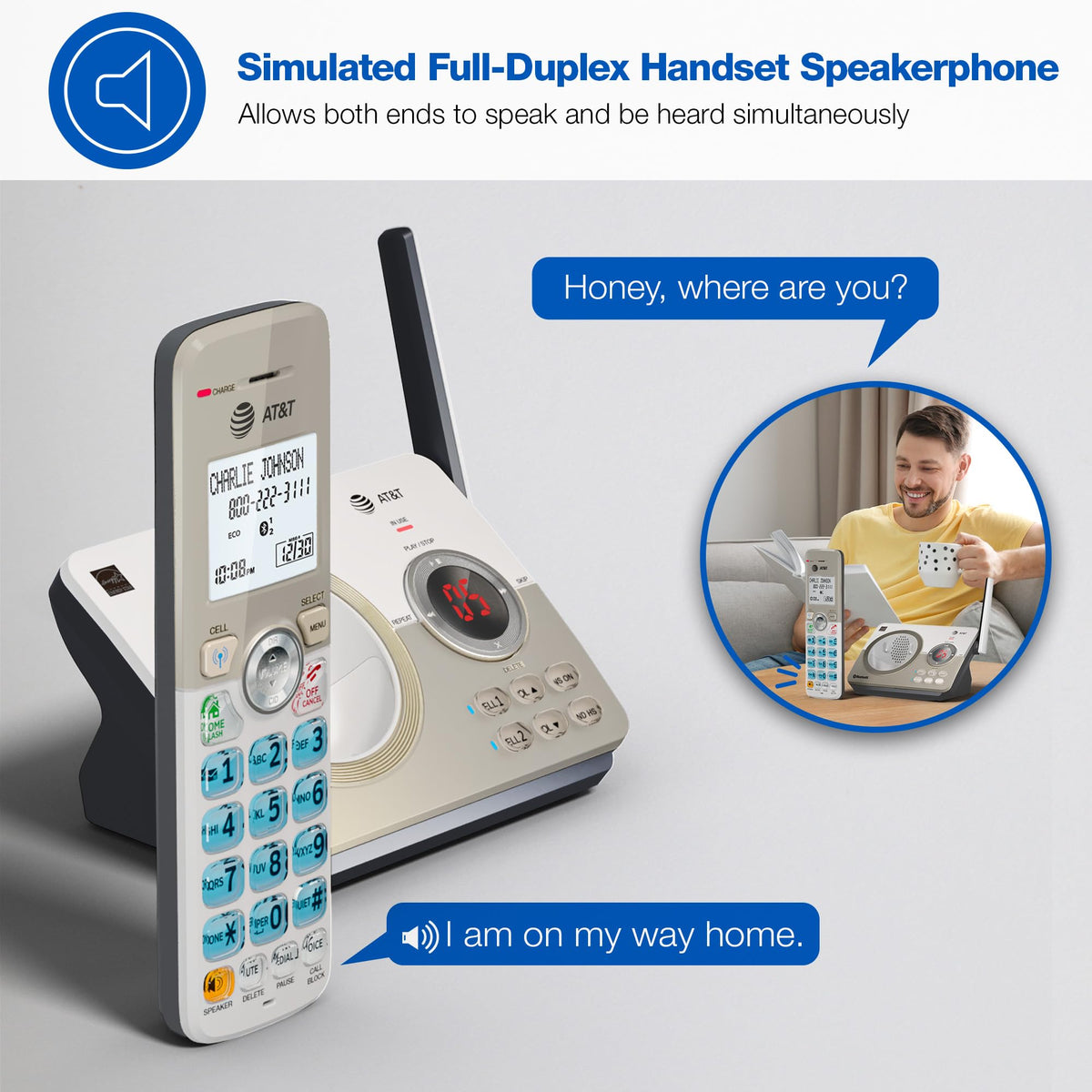 AT&T DL72319 DECT 6.0 3-Handset Cordless Phone for Home with Connect to Cell, Call Blocking, 1.8" Backlit Screen, Big Buttons, intercom, and Unsurpassed Range