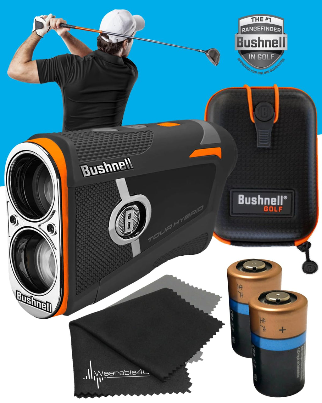 Bushnell Golf Tour Hybrid Laser Rangefinder with Onboard GPS and Slope Compensation with Wearable4U Bundle
