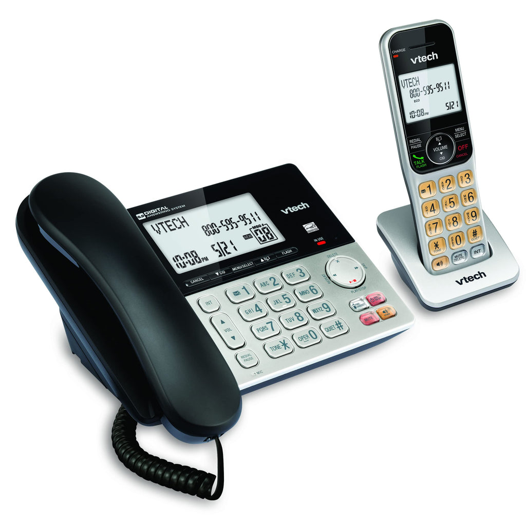 VTech VG208-2 DECT 6.0 Corded/Cordless Phone System with 2 Handsets, Digital Answering Machine, Call Blocking, Caller ID, Large Backlit Display