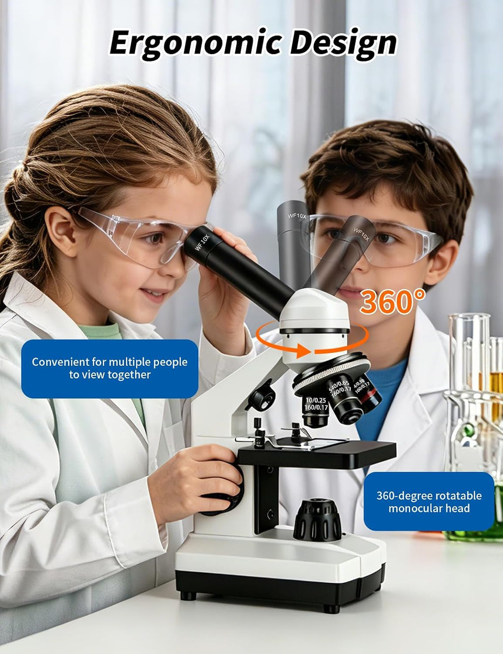 Microscope for Adults,WF10x/25x Eyepieces,40xâ2000x Magnification,Up/Down LED,Comes with a Free Experiment Kit & Phone Adapter.Suitable for Students Home and School Lab