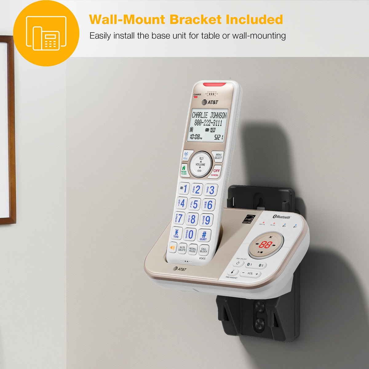 AT&T BL3112-3 3-Handset DECT 6.0 Cordless Phone for Home with Bluetooth Connect to Cell, Smart Call Blocker, Answering Machine, Caller ID, Expandable up to 5 Handsets, Champagne Gold/White