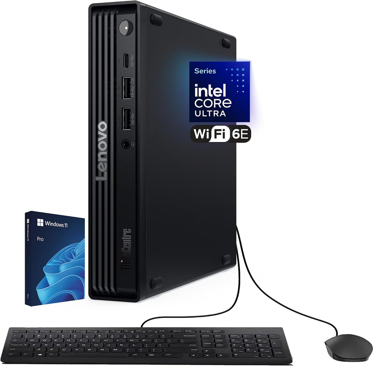 Lenovo ThinkCentre Tiny M70q Gen 6, Intel Ultra Core S3 (Beats i7-13700T), 32GB DDR5, 1TB NVMe, DisplayPort, HDMI, WiFi 6E, RJ-45, Wired KB & Mouse, Win 11 Pro, AI Business Desktop â Black