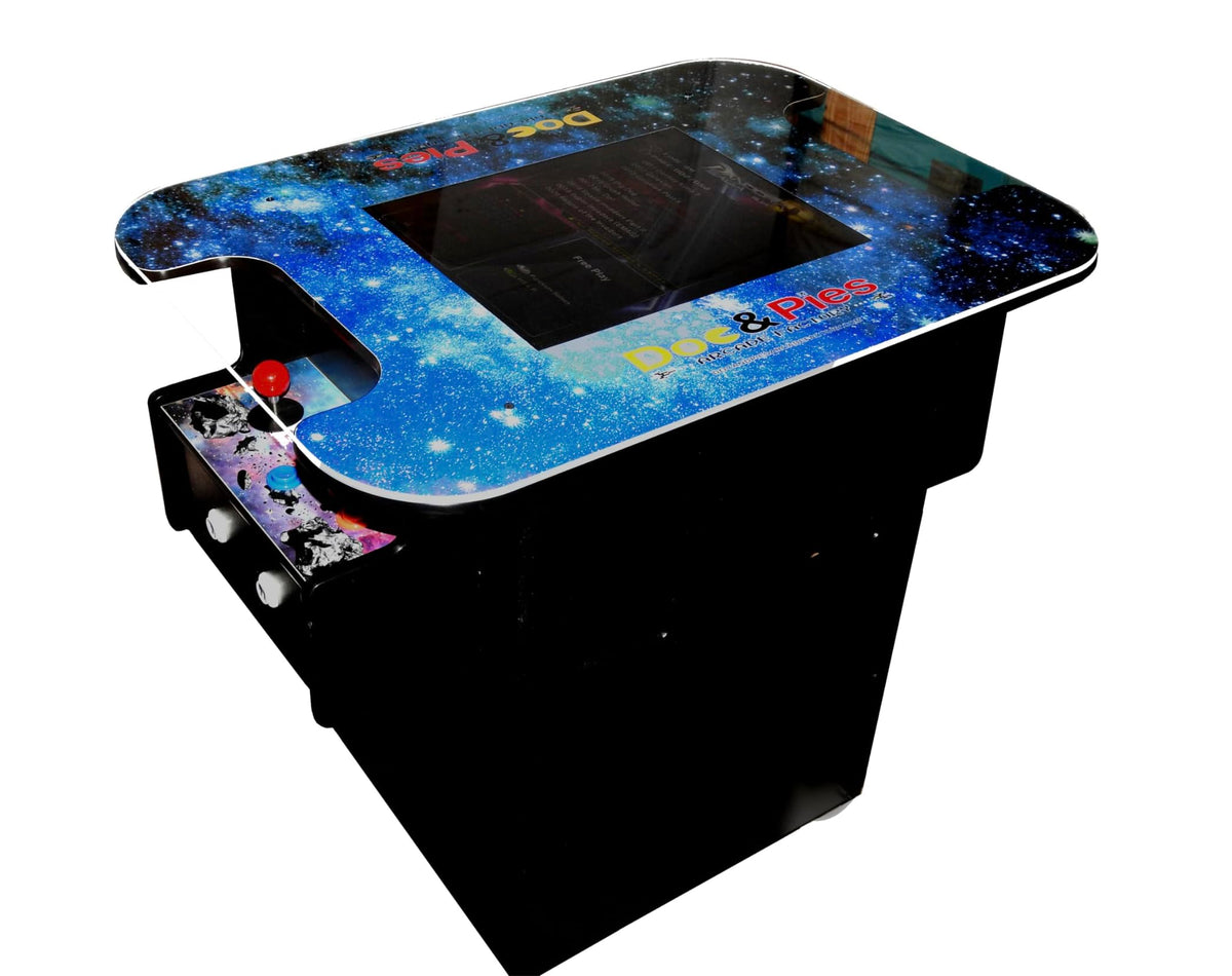Doc and Pies Arcade Factory 60-Game Full Size Cocktail Arcade Machine â 2 Player Retro Arcade Table with LCD Screen, Joysticks & Buttons â Classic Arcade Cabinet for Home or Game Room