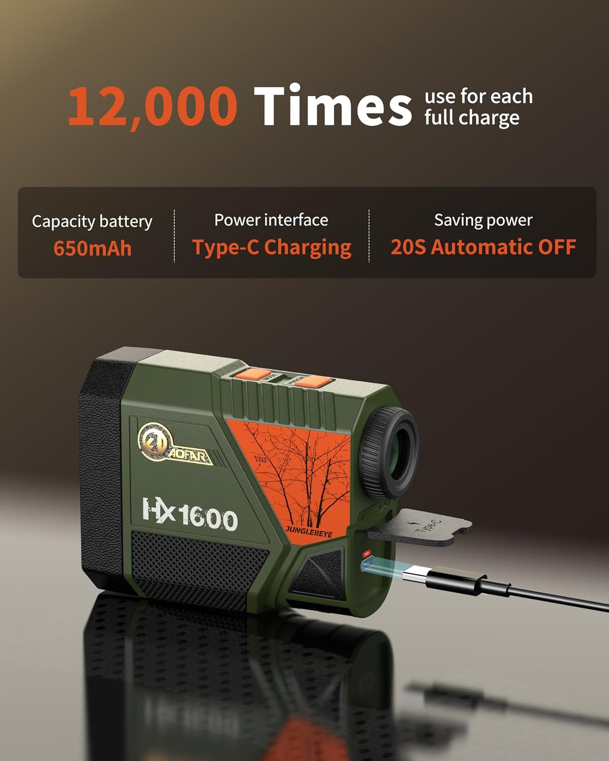 AOFAR HX1600 Hunting Rangefinder with Auto-Ambient Display, Ultra-Clear Optics with 95%+ Transmittance of Glass, 1600 Yards with Angle and Horizontal Distance,Range, Scan, Speed Mode,Waterproof