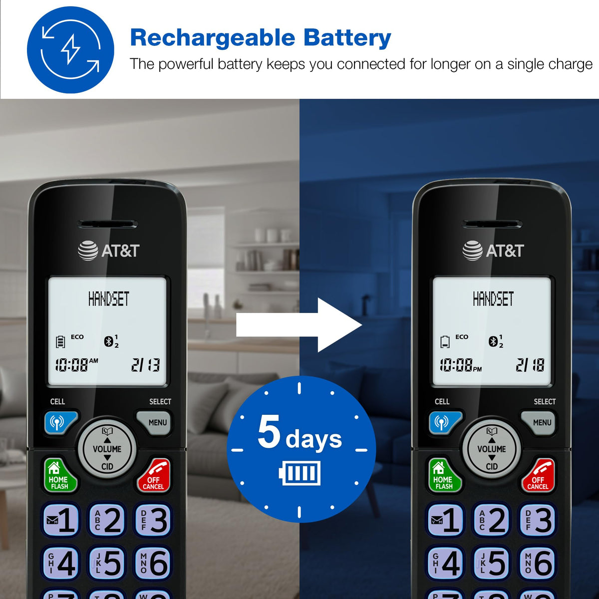AT&T DL72319 DECT 6.0 3-Handset Cordless Phone for Home with Connect to Cell, Call Blocking, 1.8" Backlit Screen, Big Buttons, intercom, and Unsurpassed Range