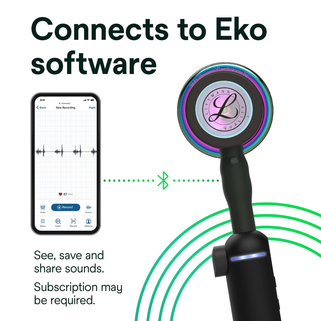 3M Littmann CORE Digital Stethoscope, Our Most Advanced Stethoscope Yet, Up To 40x Amplification, Active Noise Cancellation, In-App Sound Wave Visualization, Black-Finish Chestpiece, 8480