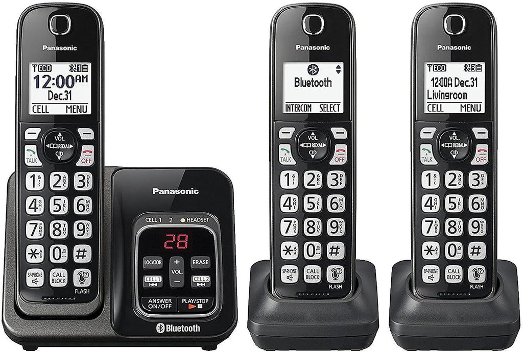Panasonic 3 Handset Expandable Cordless Phone System with Link2Cell Bluetooth, Voice Assistant, Answering Machine and Call Blocking - KX-TGD563M (Metallic Black)