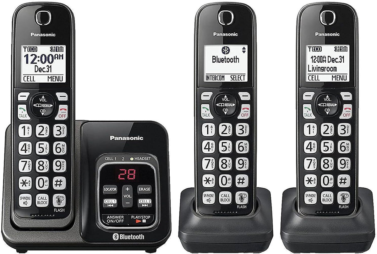 Panasonic 3 Handset Expandable Cordless Phone System with Link2Cell Bluetooth, Voice Assistant, Answering Machine and Call Blocking - KX-TGD563M (Metallic Black)