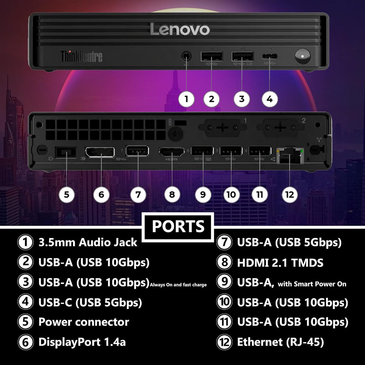 Lenovo ThinkCentre Tiny M70q Gen 6, Intel Ultra Core S3 (Beats i7-13700T), 32GB DDR5, 1TB NVMe, DisplayPort, HDMI, WiFi 6E, RJ-45, Wired KB & Mouse, Win 11 Pro, AI Business Desktop â Black