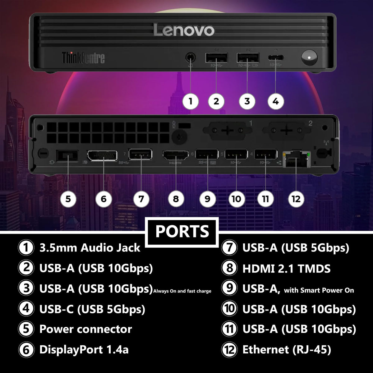 Lenovo ThinkCentre Tiny M70q Gen 6, Intel Ultra Core S3 (Beats i7-13700T), 32GB DDR5, 1TB NVMe, DisplayPort, HDMI, WiFi 6E, RJ-45, Wired KB & Mouse, Win 11 Pro, AI Business Desktop â Black