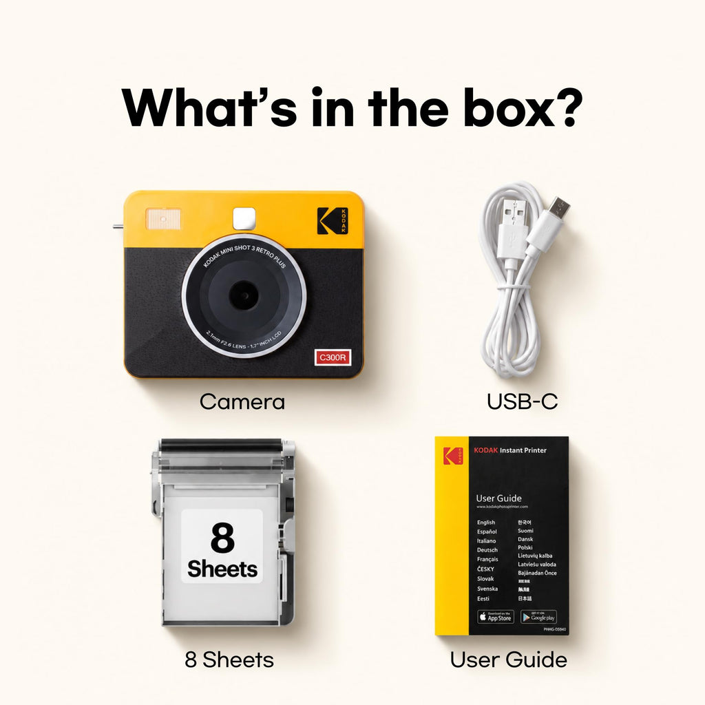 KODAK Mini Shot 3 Retro 3x3 Instant Camera, Photo Printer, 38 Sheet, White