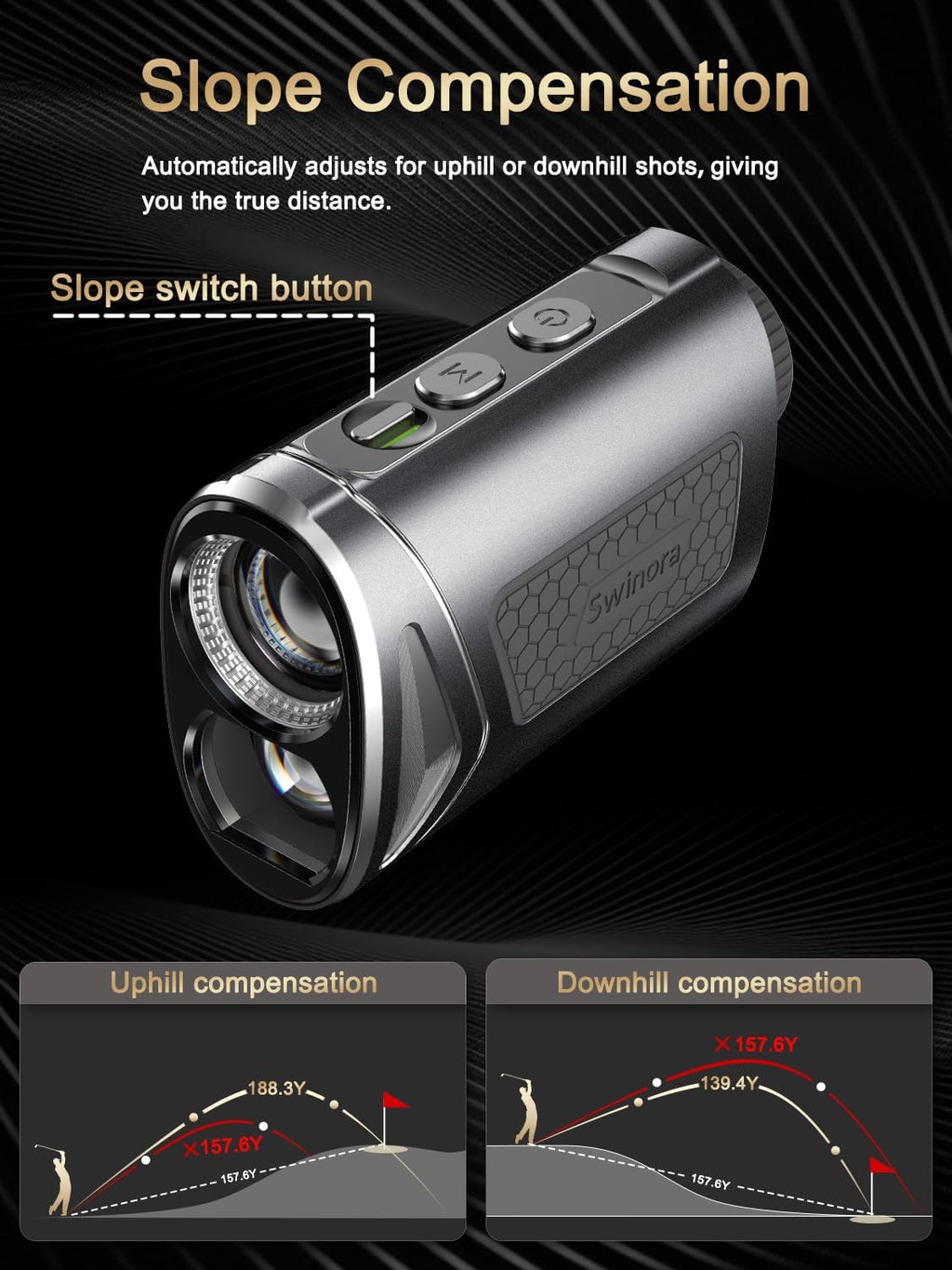 1300Y Golf Rangefinder with Slope, Flag Lock Vibration, 7X Magnification
