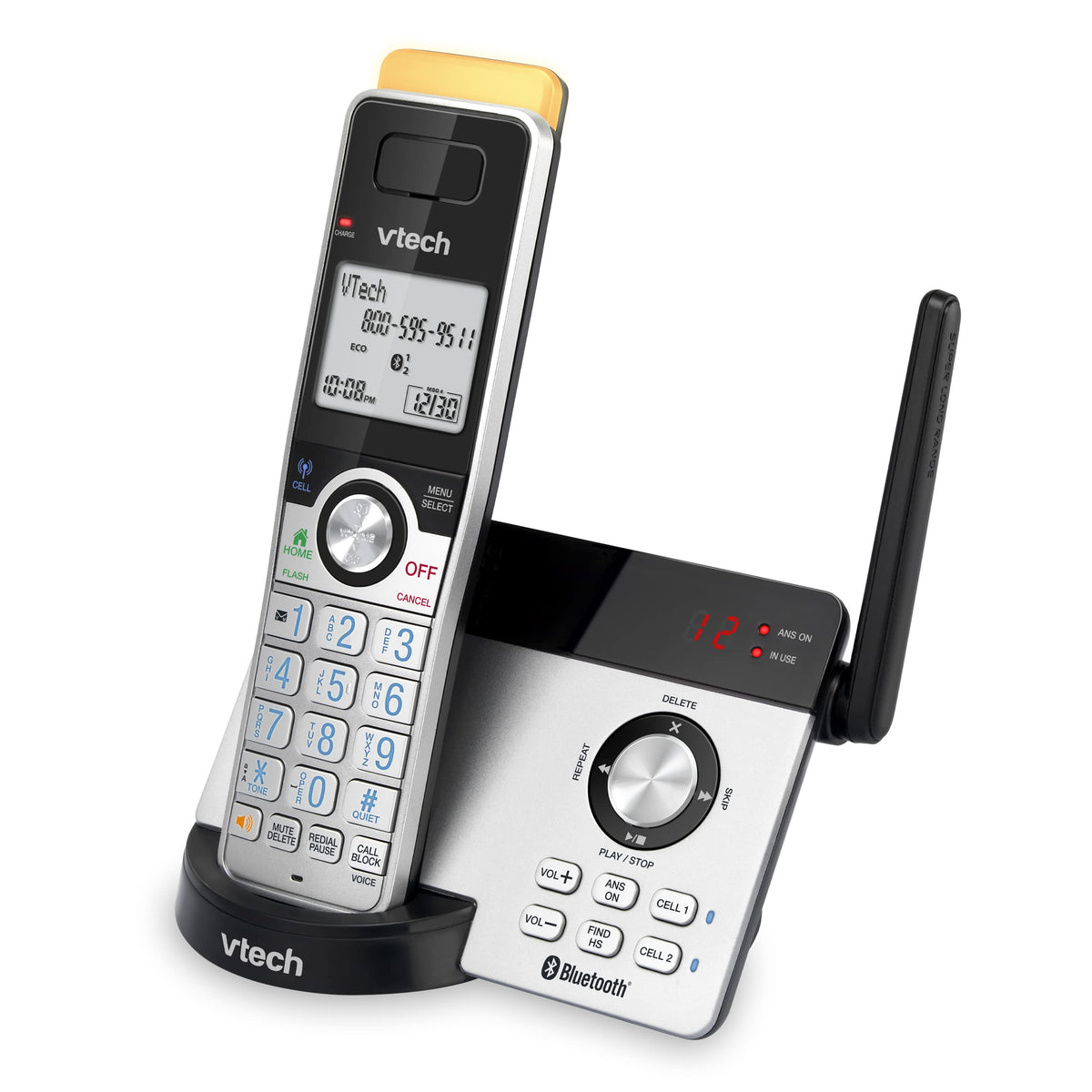 VTech IS8128-51 Super Long Range 5-Handset DECT 6.0 Cordless Phone for Home with Answering Machine, 2300 ft Range, Call Blocking, Bluetooth Connect to Cell, Intercom