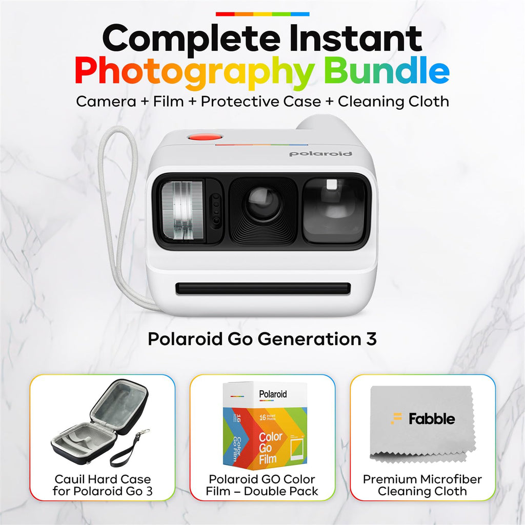 Polaroid Go Generation 3 Instant Film Camera Bundle with Go Color Film 16 Exposures, Protective Hard Case, Wrist Strap, & Accs. for Instant Photography (Purple)