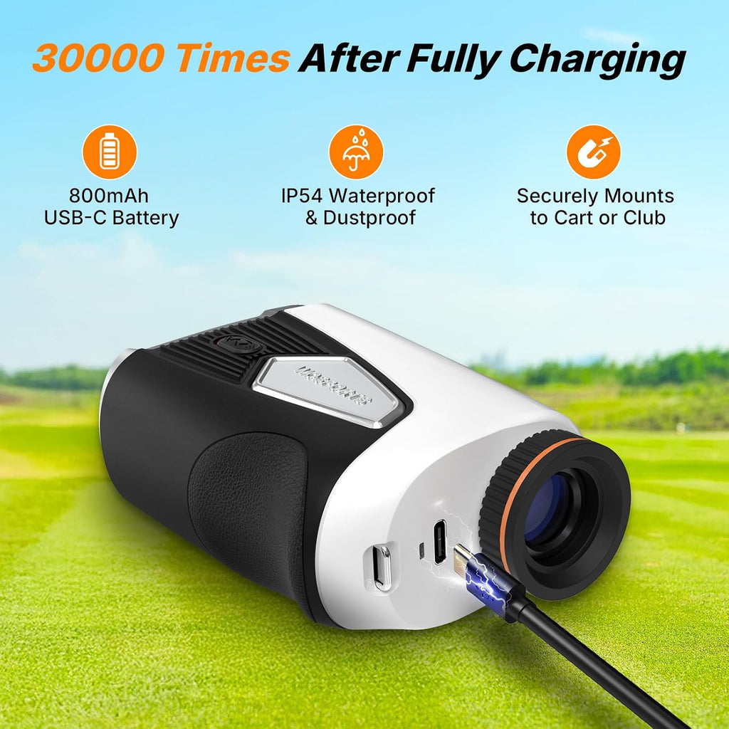 WOSPORTS Golf Rangefinder with Slope, 1500-Yard Pin Lock Vibration Range Finder(Feet/Meters/Yards), 7X Magnification, Magnetic Mount, Rechargeable