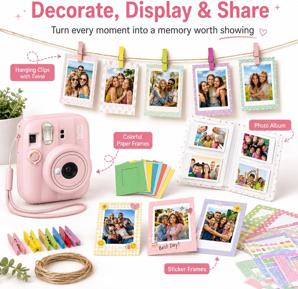 FUJIFILM instax Mini 13 Instant Film Camera Bundle (Candy Pink)