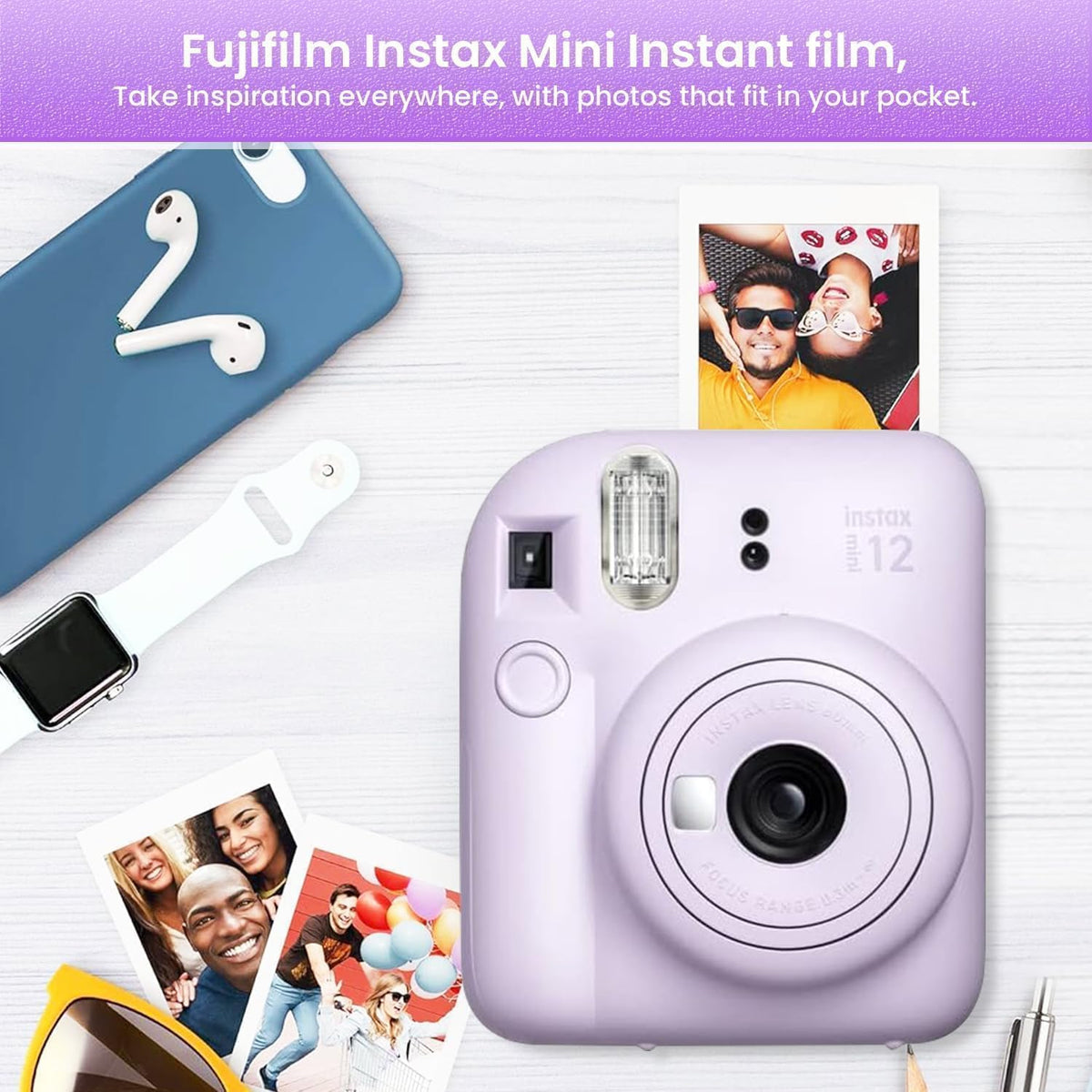 Fujifilm INSTAX MINI 12 Blue Bundle 2025 (2 Single Packs (20 Sheets), Lilac Purple)